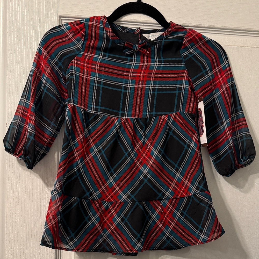 Draper James Red and Blue Plaid Kids Blouse
